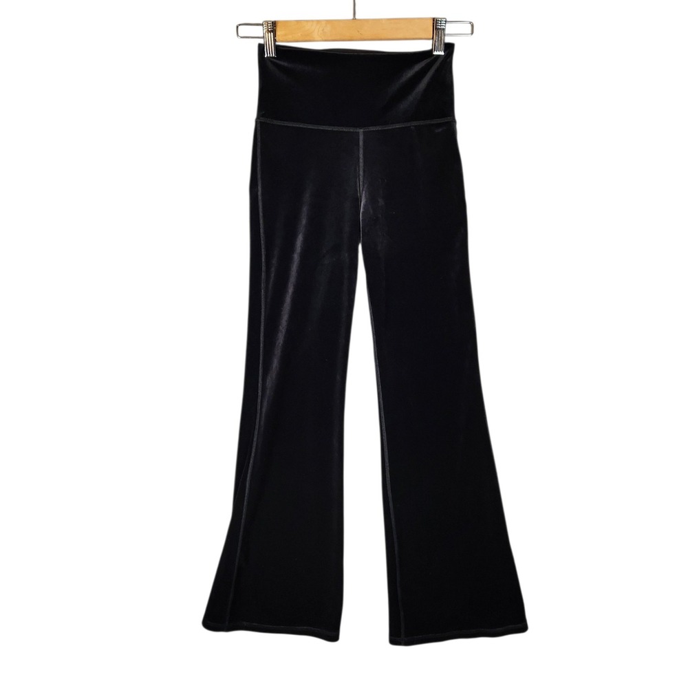Athleta Elation Velvet Flare Pant Size XXS Black High Rise Velour Y